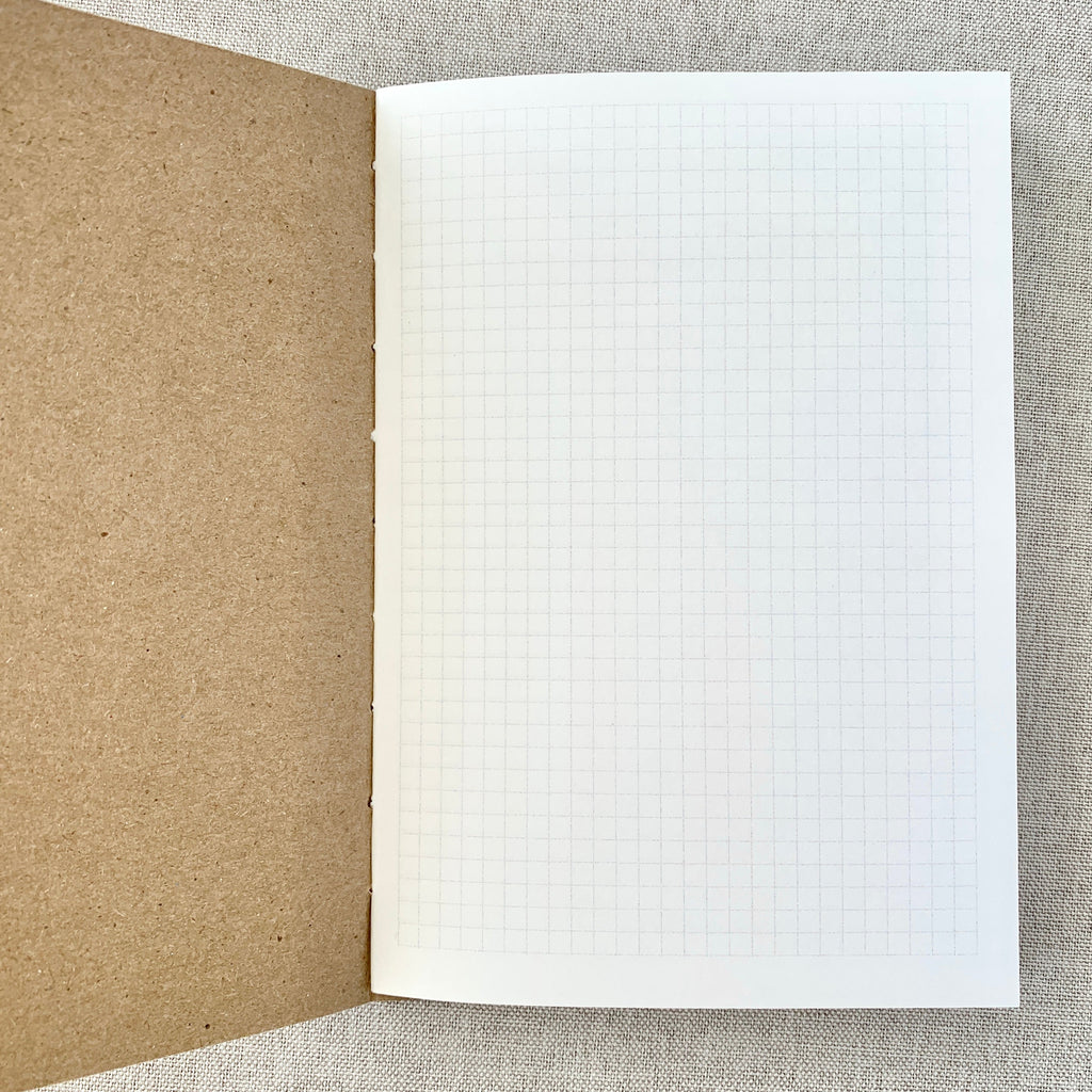 Graph Kraft Travelers Notebook Insert - A6 - Grid - Fountain Pen Friendly Notebook - Hand-Stitched Binding